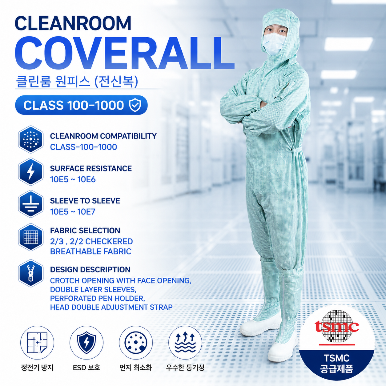 Ruth Cleaning [TSMC 공급] 프리미엄 클린룸 전신 방진복