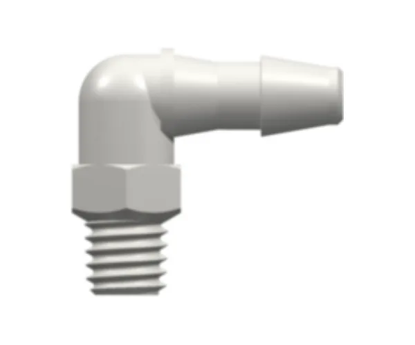10-32 Special Tapered Thread Elbow with 1/4` Hex to 200 Series Barb, 1/8` (3.2 mm) ID Tubing