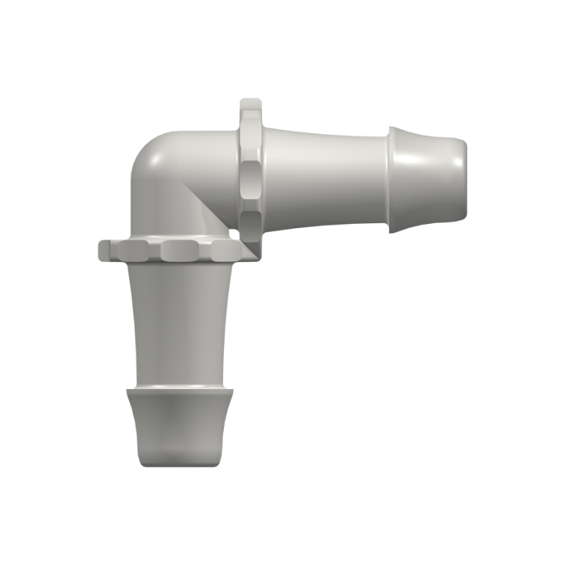 Elbow Tube Fitting with 500 Series Barbs, 1/2` (12.7 mm) ID Tubing