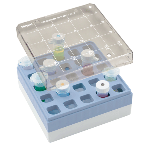 Daihan Science Simport 25-hole 5㎖ Tube Storage Box, PS & HIPS, Stackable<br>Lid with 1-25 Nume