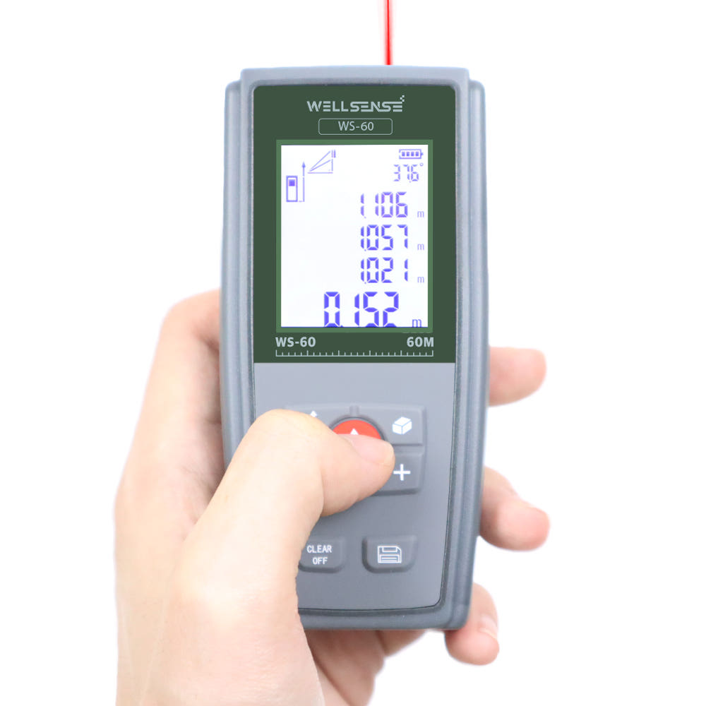 WELLSENSE 웰센스 레이저 줄자 60m WS-60 레이져 자 거리측정기 면적 부피 평수 삼각 측정