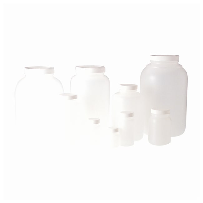 Thermo Fisher Scientific Natural HDPE Wide Mouth Round Bottles with White Polypropylene PE Foam Cap
