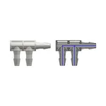 Three-port F Style Manifold with 200 Series Barbs for 1/8` (3.2 mm) ID Tubing