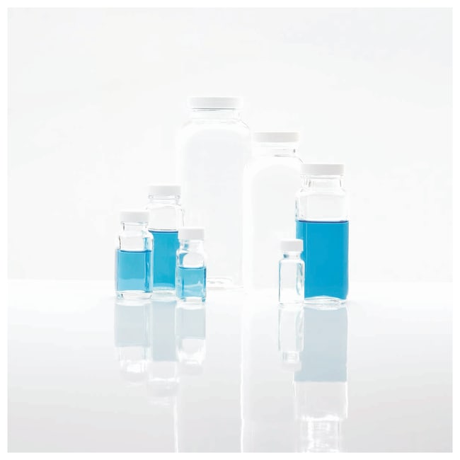 Thermo Fisher Scientific Clear French Square Bottles with White Polypropylene Pulp/Vinyl Cap