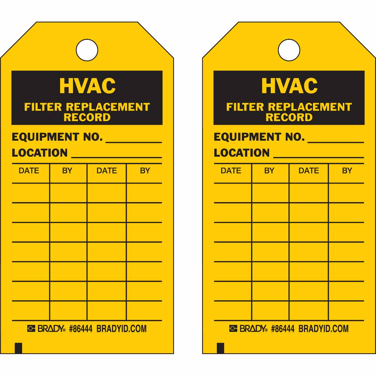 Brady HVAC Filter Replacement Record Inspection Tags