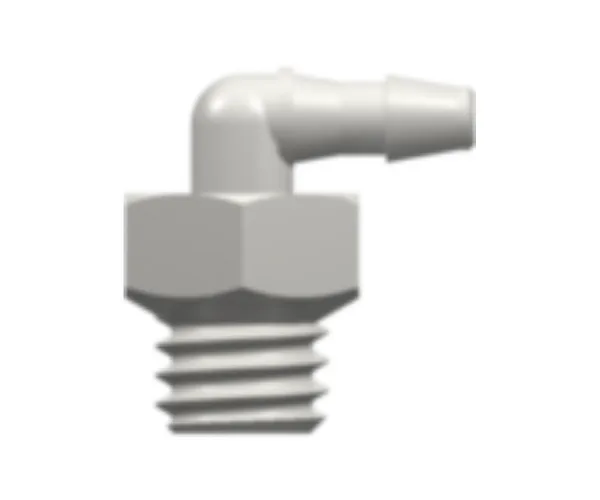 10-32 UNF Thread Elbow with 1/4` Hex to 200 Series Barb, 1/16` (1.6 mm) ID Tubing