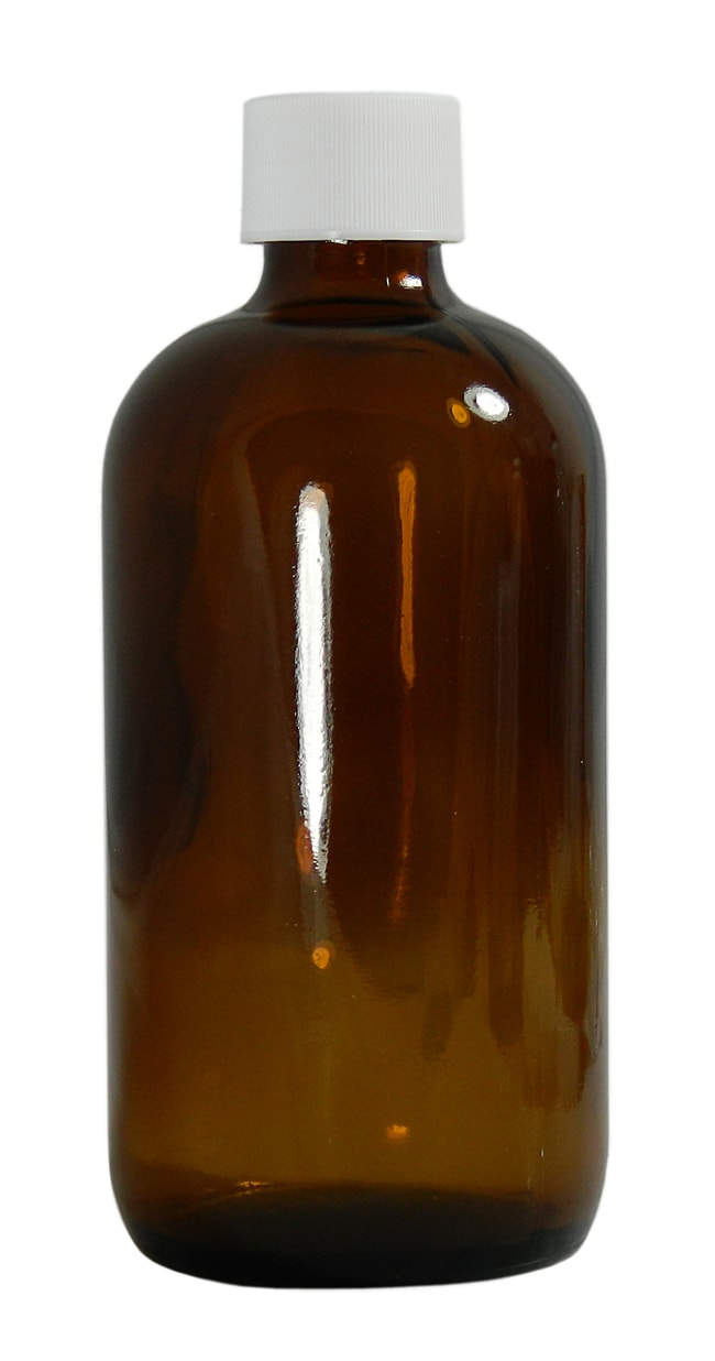 Thermo Fisher Scientific Safety Coated Amber Boston Round Bottles with White Polypropylene PE Foam/PTFE Cap