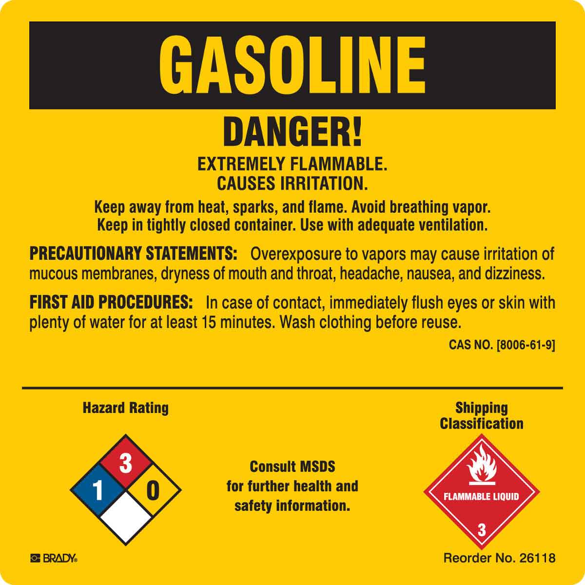Brady Gasoline Hazard Rating and Shipping Classification Labels | 캐시바이