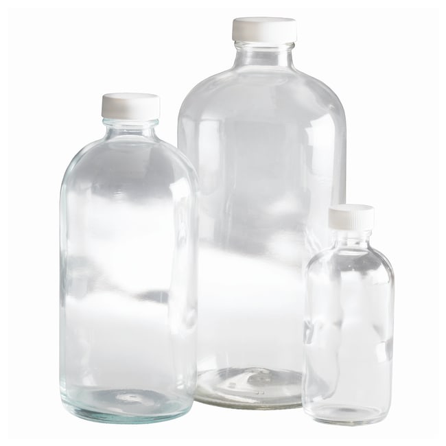 Thermo Fisher Scientific Clear Boston Round Bottles with White Polypropylene PE Foam/PTFE Cap