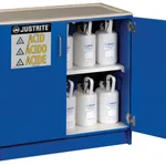 Thermo Fisher Scientific Wood Laminate Corrosives Safety Cabinet, Two shelves; 49 x 2.5L bottles