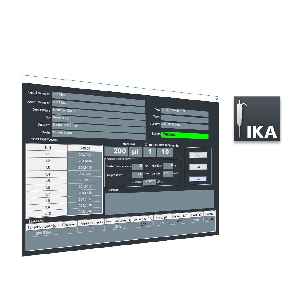 IKA 실험용 소프트웨어 피펫 보정 소프트웨어 IPCS Pipette Calibration Software