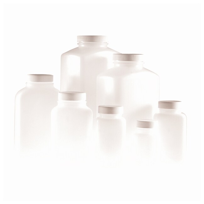 Thermo Fisher Scientific Natural HDPE Wide Mouth Oblong Bottles with White Polypropylene PE Foam Cap