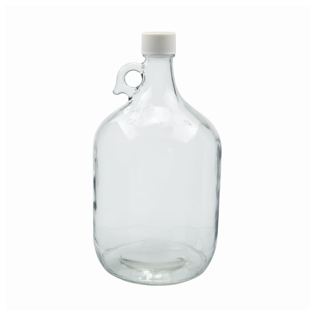 Thermo Fisher Scientific Clear Glass Jugs with White Polypropylene Pulp/Vinyl Cap