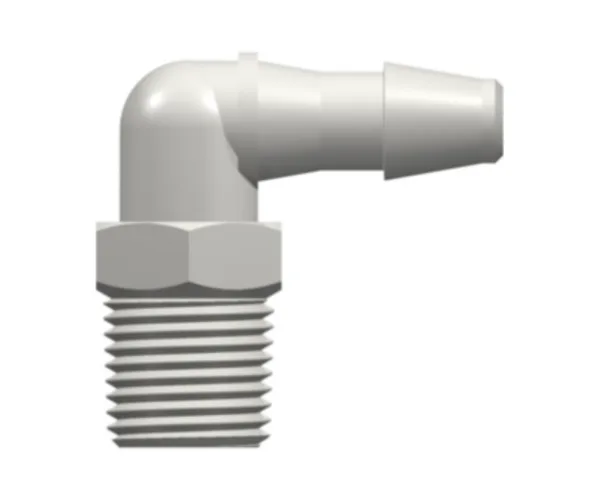 1/8-27 NPT Thread Elbow with 7/16` Hex to 200 Series Barb, 3/16` (4.8 mm) ID Tubing