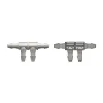Four-port Thru Flow Double Elbow Style Manifold with 200 Series Barbs, 1/8` (3.2 mm) ID Tubing