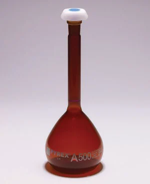 Merck Pyrex Volumetric flask, heavy duty, class A, amber, works certified, USP/ISO/DIN tolerances