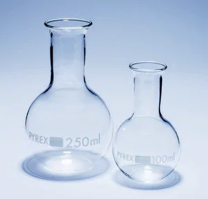 Merck Pyrex Boiling flask, flat bottom, narrow neck