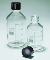 Merck Pyrex Reagent bottles, round bottom with reusable screw caps