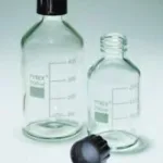 Merck Pyrex Reagent bottles, round bottom with reusable screw caps