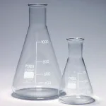 Merck Pyrex Erlenmeyer flask, narrow neck, with printed trace code