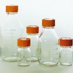 Merck Pyrex round media storage bottles and reusable screw caps