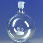 Merck Pyrex round-bottom boiling flask, short neck