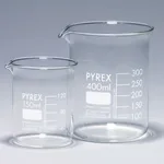 Merck Pyrex Griffin beakers, low form, with printed trace code