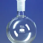 Merck Pyrex round-bottom heavy wall boiling flask, short neck with joint