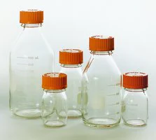 Merck Pyrex round media storage bottles and reusable screw caps