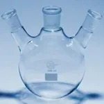 Merck Quickfit three-neck round-bottom flasks with angled necks