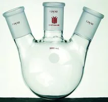 Merck Synthware three neck round bottom flask with angled side necks