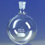 Merck Pyrex round-bottom boiling flask, short neck