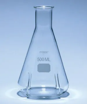 Merck Pyrex Erlenmeyer flask, narrow neck baffled