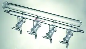 Merck Synthware double manifold with left-hand side SJ 35/20 joint
