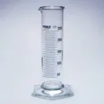 Merck Pyrex Measuring cylinder, class B, squat form, heavy duty rim, blue graduations