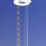 Merck Pyrex graduated cylinder, single metric scale, white enamel graduations