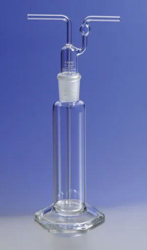 Merck Pyrex tall form gas washing bottle, with ST stopper