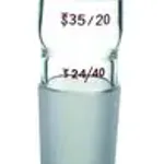 Merck Synthware adapter with top spherical socket joint and lower standard taper inner joint