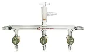 Merck Aldrich dual bank manifold with glass stopcocks and vacuum-gauge port