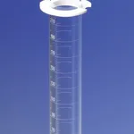 Merck Pyrex graduated cylinder, single metric scale, white enamel graduations