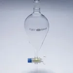 Merck Pyrex Separating funnel, pear-shape, glass key