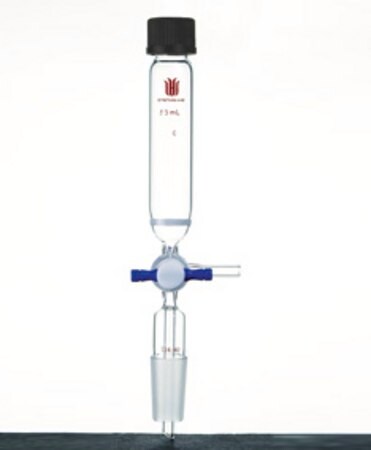 Merck Synthware peptide synthesis vessel with fritted disc, T-bore PTFE stopcock and vacuum take-off