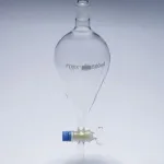 Merck Pyrex Separating funnel, pear-shape, glass key