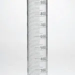 Merck Pyrex class A double metric scale graduated cylinder, with blue enamel