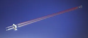 Merck Pyrex serialized/certified class A colored scale burettes, with PTFE stopcock plug