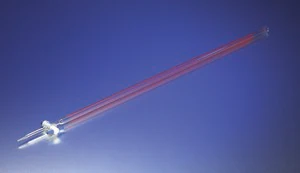 Merck Pyrex colored scale burette, with straight bore PTFE stopcock