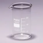 Merck Pyrex Berzelius beakers, heavy duty, tall form, with printed trace code