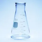 Merck Pyrex Erlenmeyer flask, wide neck, heavy duty, with printed trace code