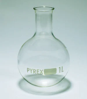 Merck Pyrex Boiling flask, round bottom, narrow neck