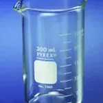 Merck Pyrex Berzelius graduated beaker, tall form with spout